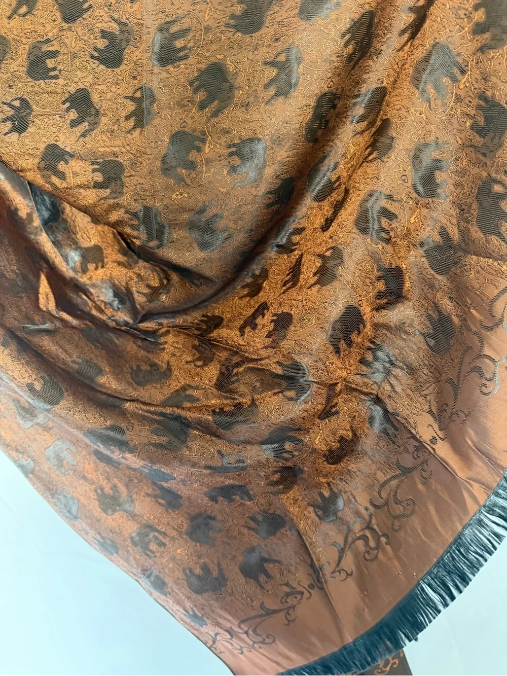 Silk Burnt Orange Elephant Jacquard Scarf
